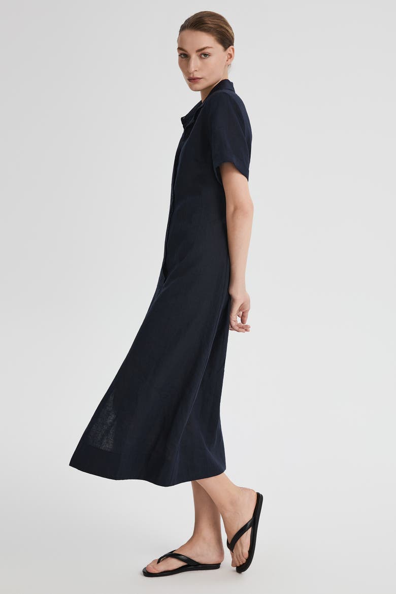 Classic Linen Maxi Dress, Alternate, color, Navy