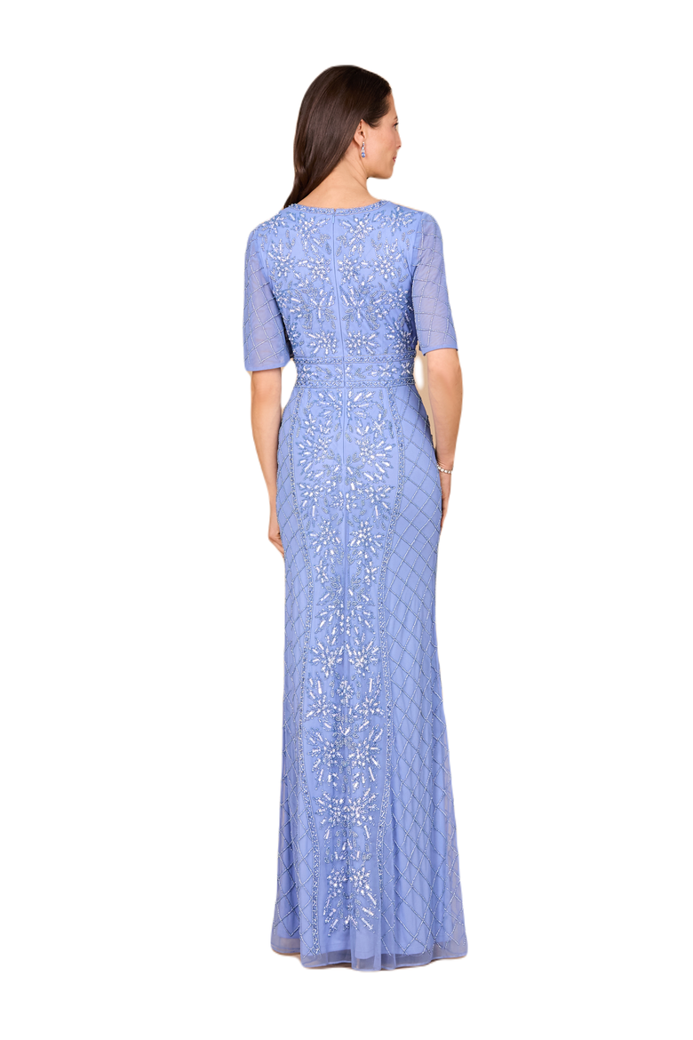 V-Neck, Cape Sleeve Beaded Gown, Alternate, color, Periwinkle