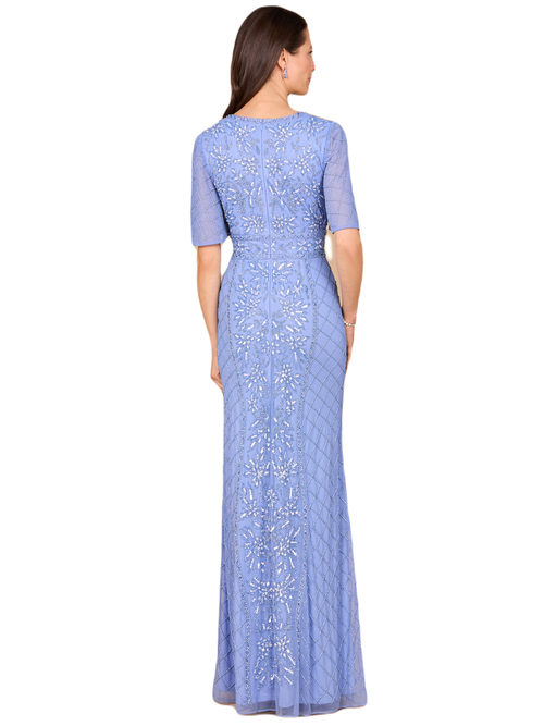 Lara New York V-neck, Cape Sleeve Beaded Gown