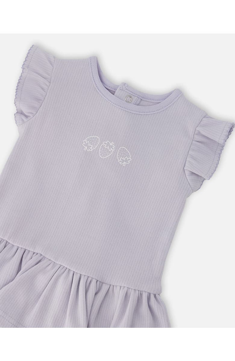 Deux par Deux Cotton Rib Jersey Romper with Frill, Alternate, color, Lilac