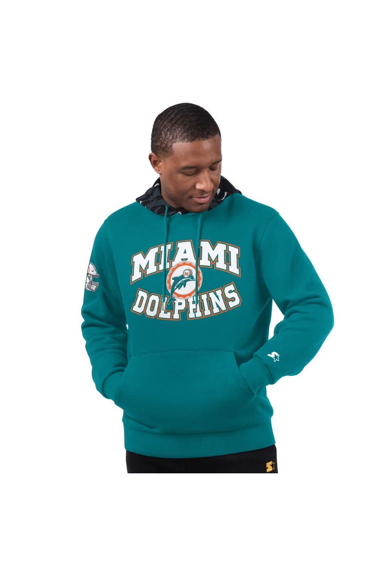 Men's Starter  Aqua Miami Dolphins Thursday Night Gridiron Vintage Logo Pullover Hoodie, Main, color, Aqua