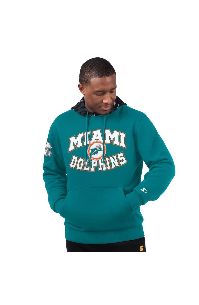 STARTER Men's Starter Aqua Miami Dolphins Thursday Night Gridiron Vintage Logo Pullover Hoodie, Main, color, Aqua