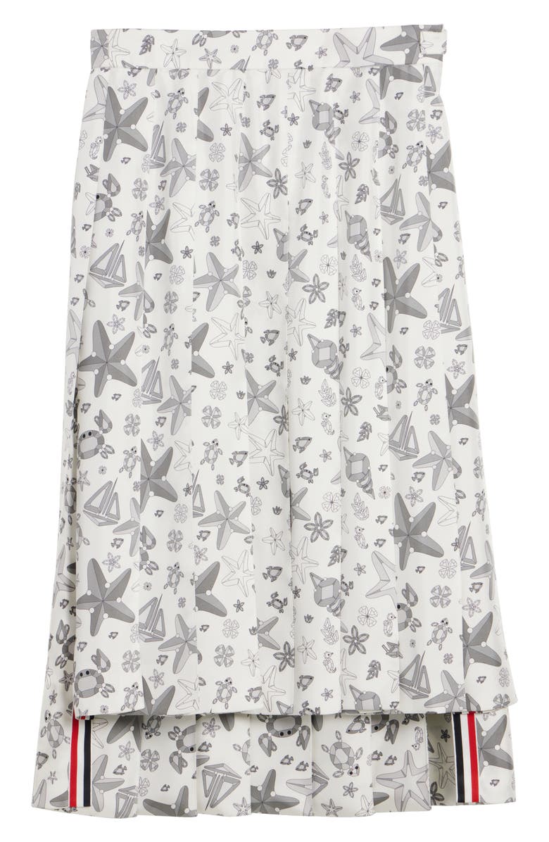 Thom Browne Nautical Crystal Print Drop Back Pleated Silk Skirt, Alternate, color, 