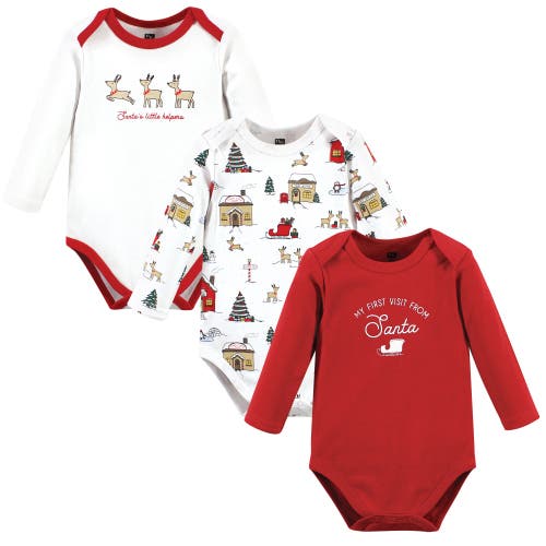 Hudson Baby Essential Long-sleeve Cotton Bodysuit Triple Set In White