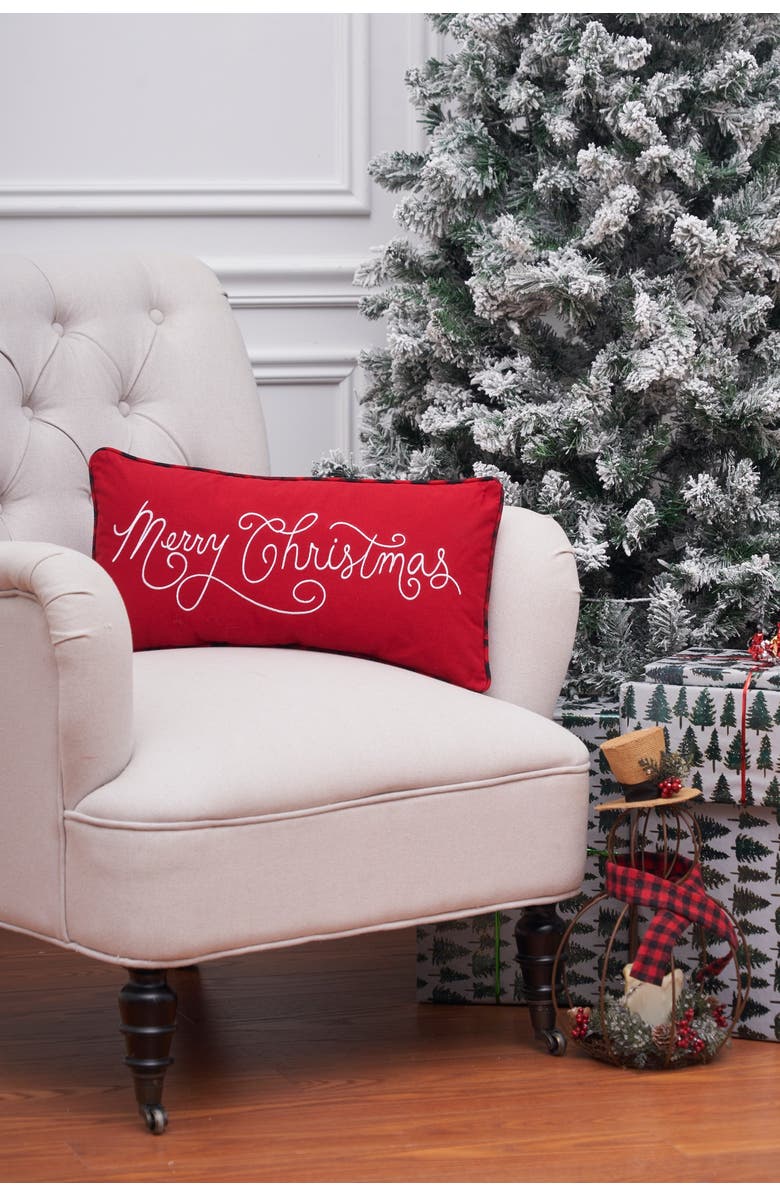 C&F Home Merry Christmas Applique & Embroidered Small/Petite Accent Pillow, 10" x 20", Alternate, color, Red