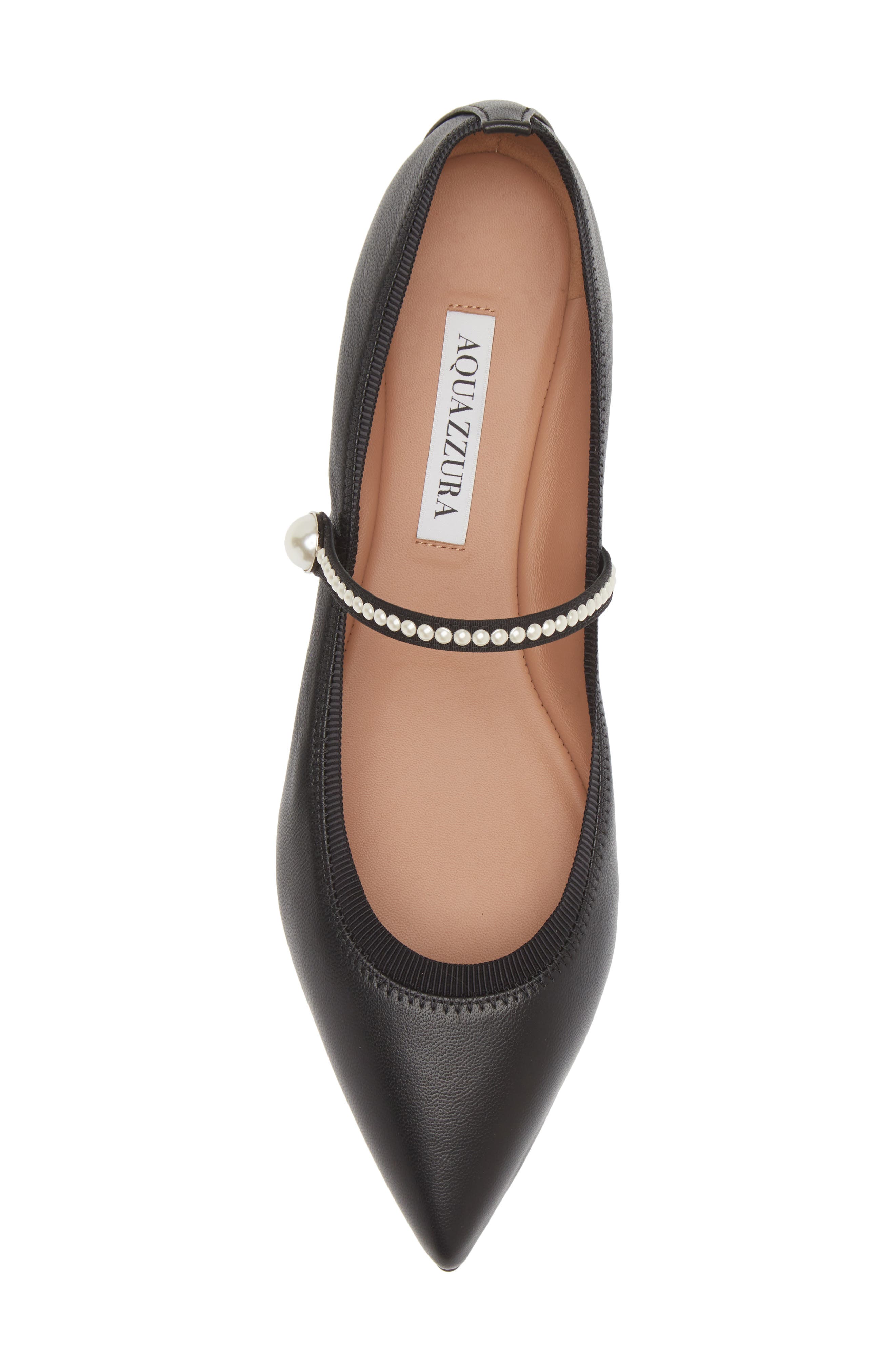 Aquazzura Romy Pearly Strap Pointed Toe Mary Jane Flat, Alternate, color, 