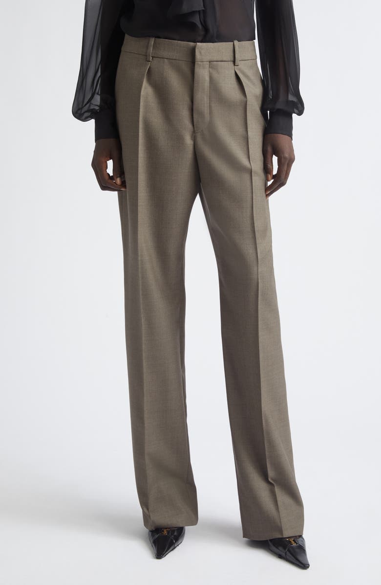 Saint Laurent Wool Straight Leg Pants, Main, color, Taupe Chine