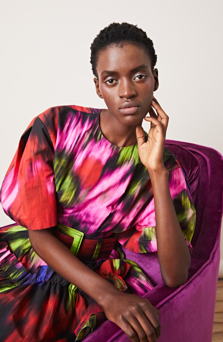 Carolina Herrera Floral Print Ruffle Hem Minidress, Alternate, color,