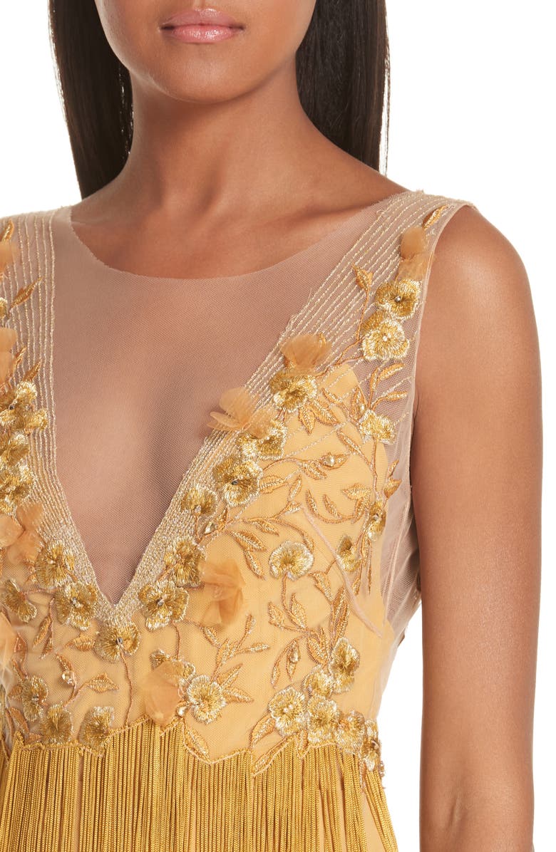 Marchesa Notte Embellished Tiered Fringe Dress, Alternate, color,