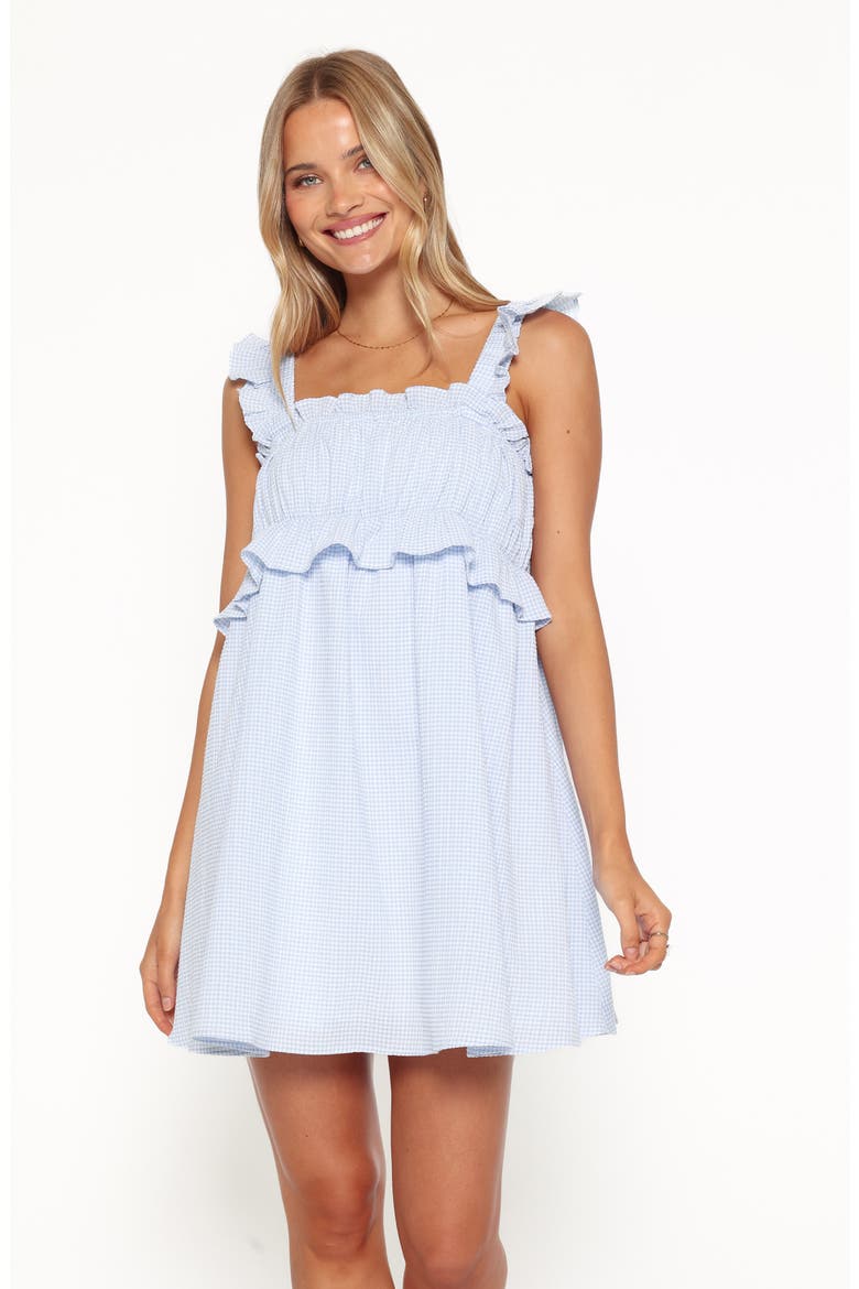 Keonia Gingham Ruffle Minidress, Alternate, color, BABY BLUE GINGHAM
