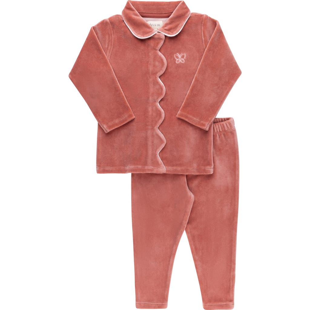 Ely's & Co. Velour Embroidered Bird & Butterfly Collection- Lounge Set In Dark Pink