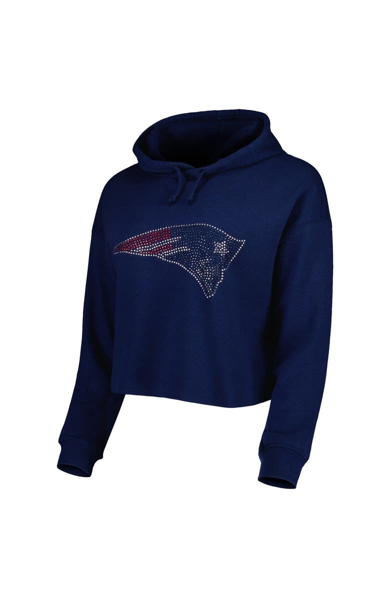 CUCE Women's Cuce Navy New England Patriots Crystal Logo Cropped Pullover Hoodie, Alternate, color, 