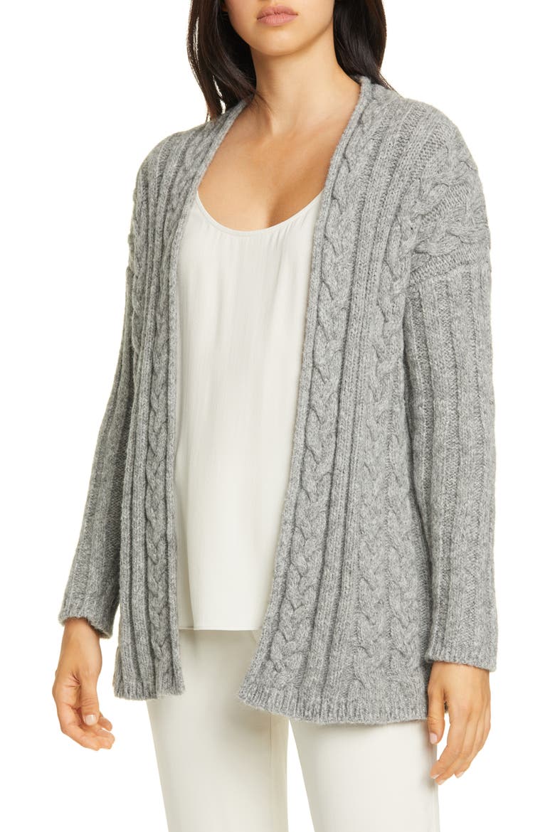 Alpaca Blend Cable Knit Cardigan, Main, color, MOON
