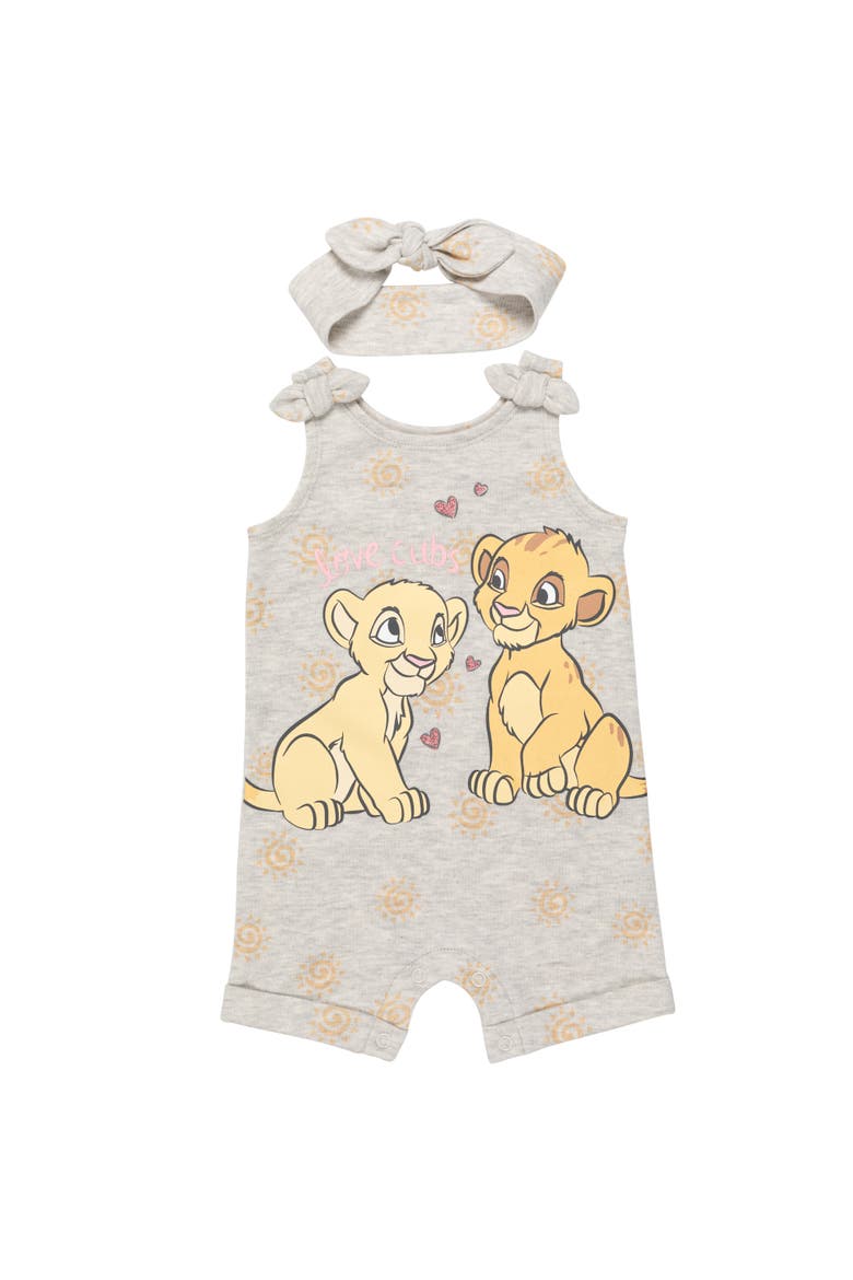 Lion King 2-Piece Sleeveless Romper and Headband Set, Main, color, Simba Nala Oatmeal