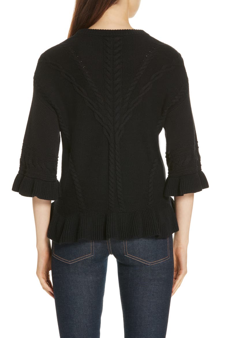 kate spade new york cable sweater, Alternate, color, BLACK