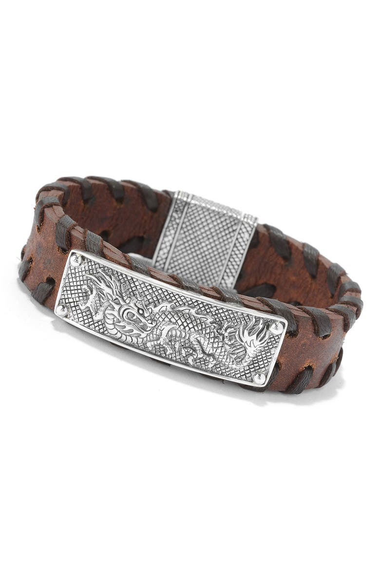 SAMUEL B. Engraved Dragon Leather Bracelet, Alternate, color, Brown
