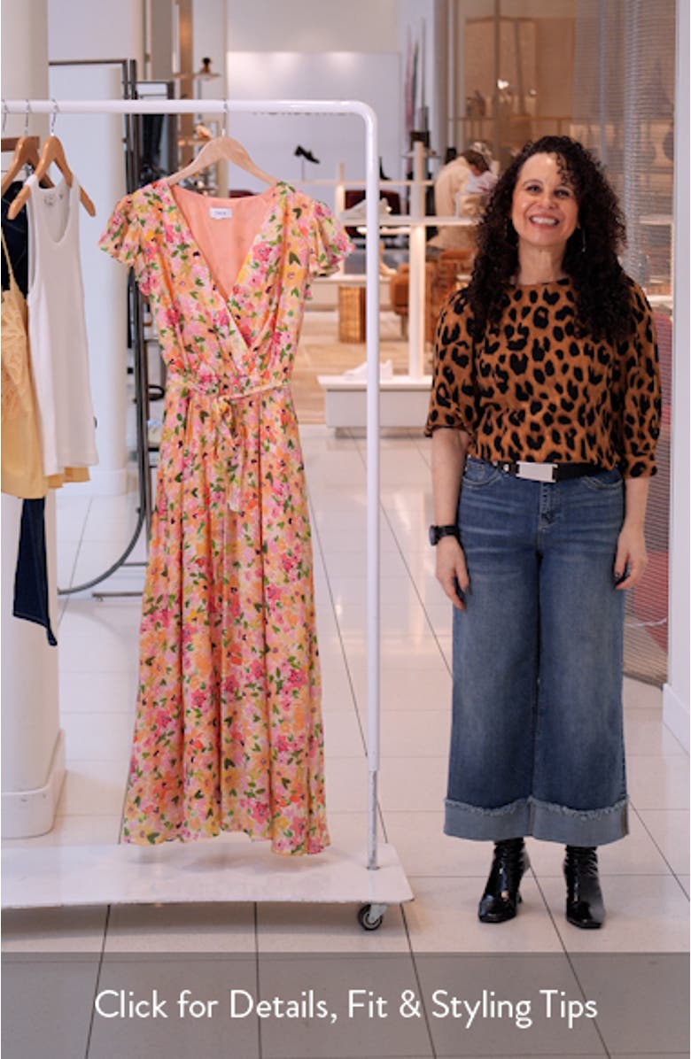 Floral Flutter Sleeve Tie Belt Maxi Dress, sales video thumbnail