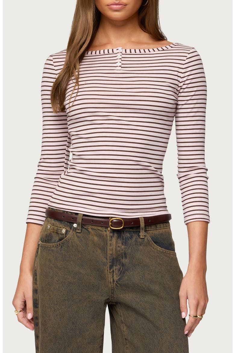 Avigyle Stripe Long Sleeve Henley Top, Main, color, LIGHT-PINK