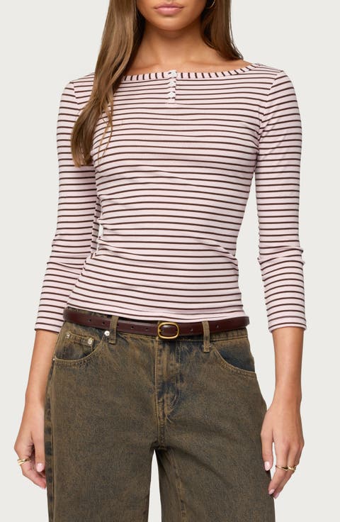 Avigyle Stripe Long Sleeve Henley Top