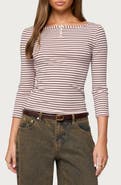 EDIKTED Avigyle Stripe Long Sleeve Henley Top