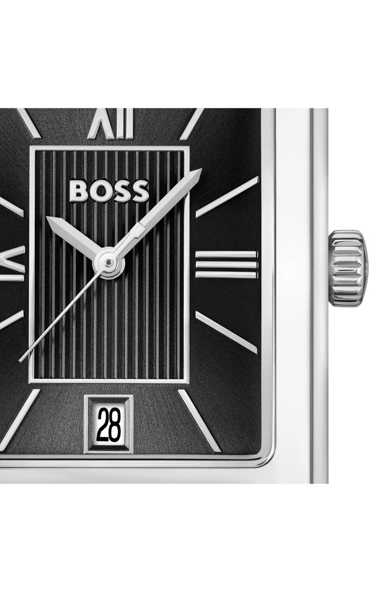 BOSS Principle Dress Leather Strap Watch, 28mm x 7.8mm, Alternate, color, Black