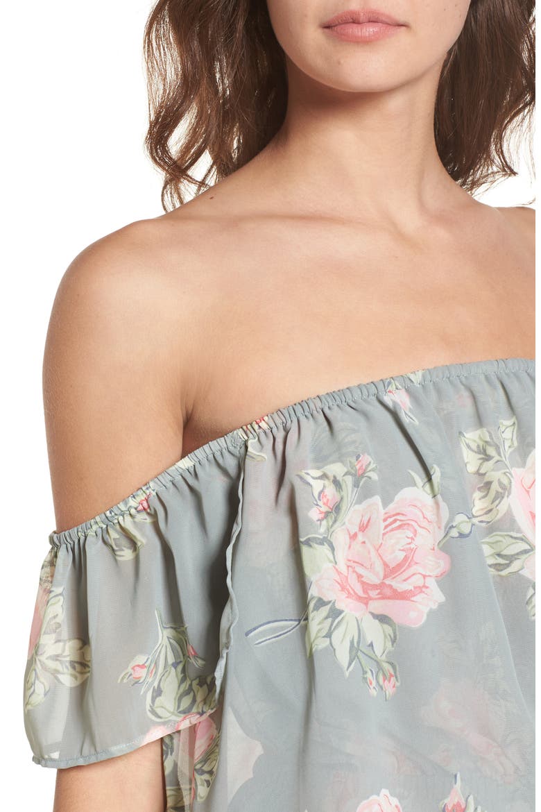Dixie Off the Shoulder Romper, Alternate, color, SWEETHEART SAGE