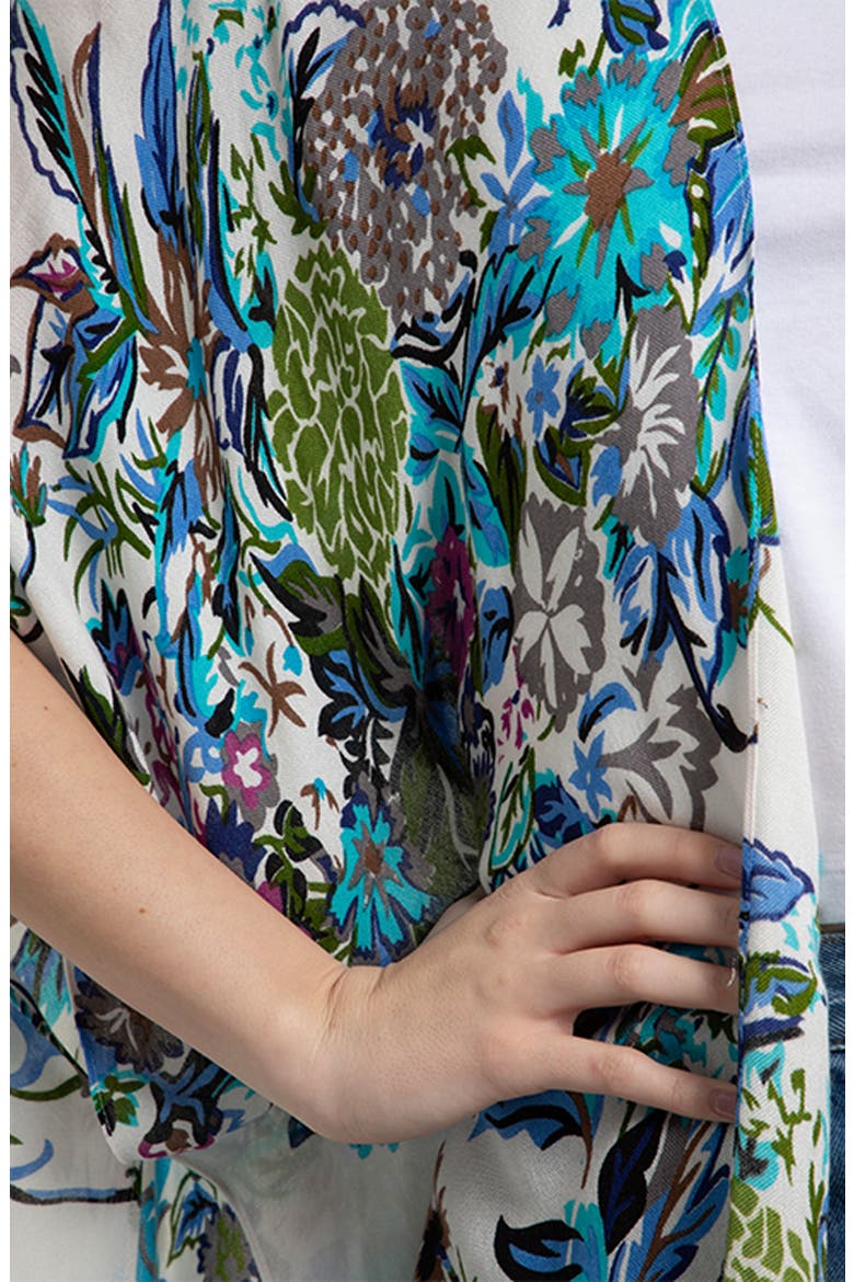 Floral Print Ruana, Alternate, color, WHITE
