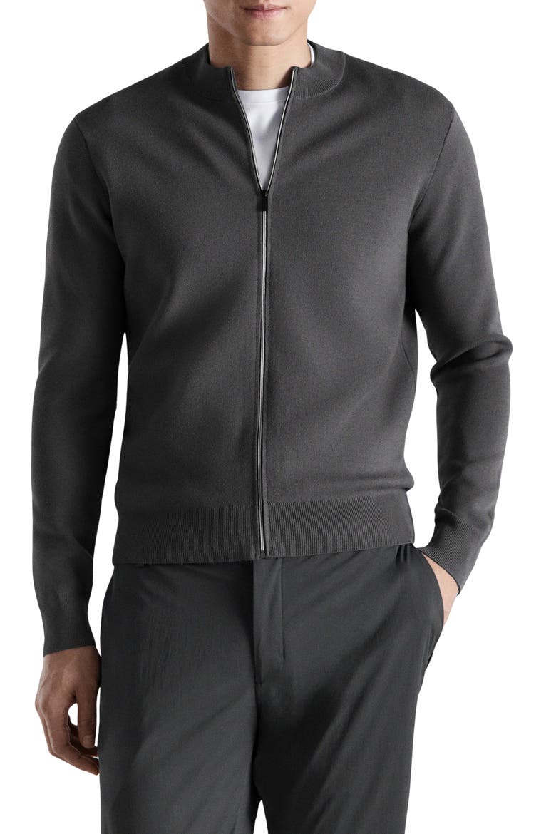 Comfort Stretch Crewneck Zip Cardigan, Main, color, DARK GREY