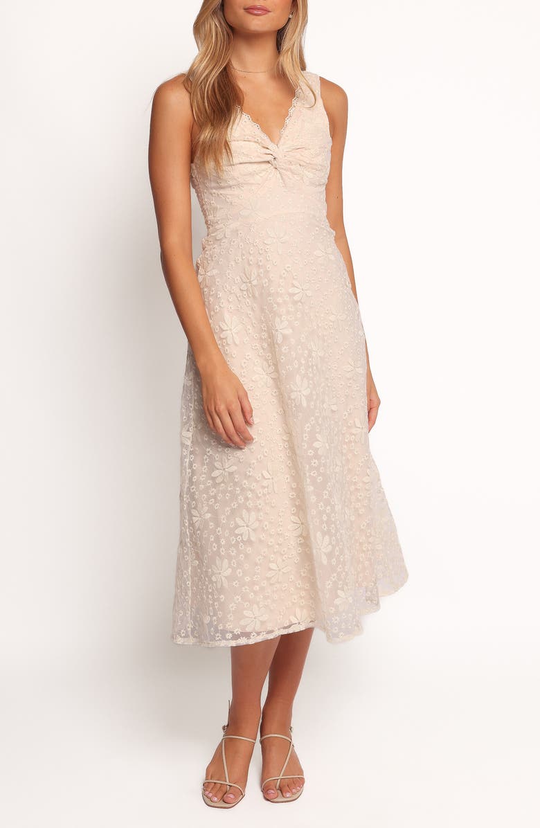 Petal & Pup Louise Embroidered Flower Fit & Flare Midi Dress, Main, color, Cream