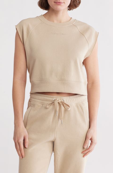 Embroidered French Terry Crop Sweater Tank