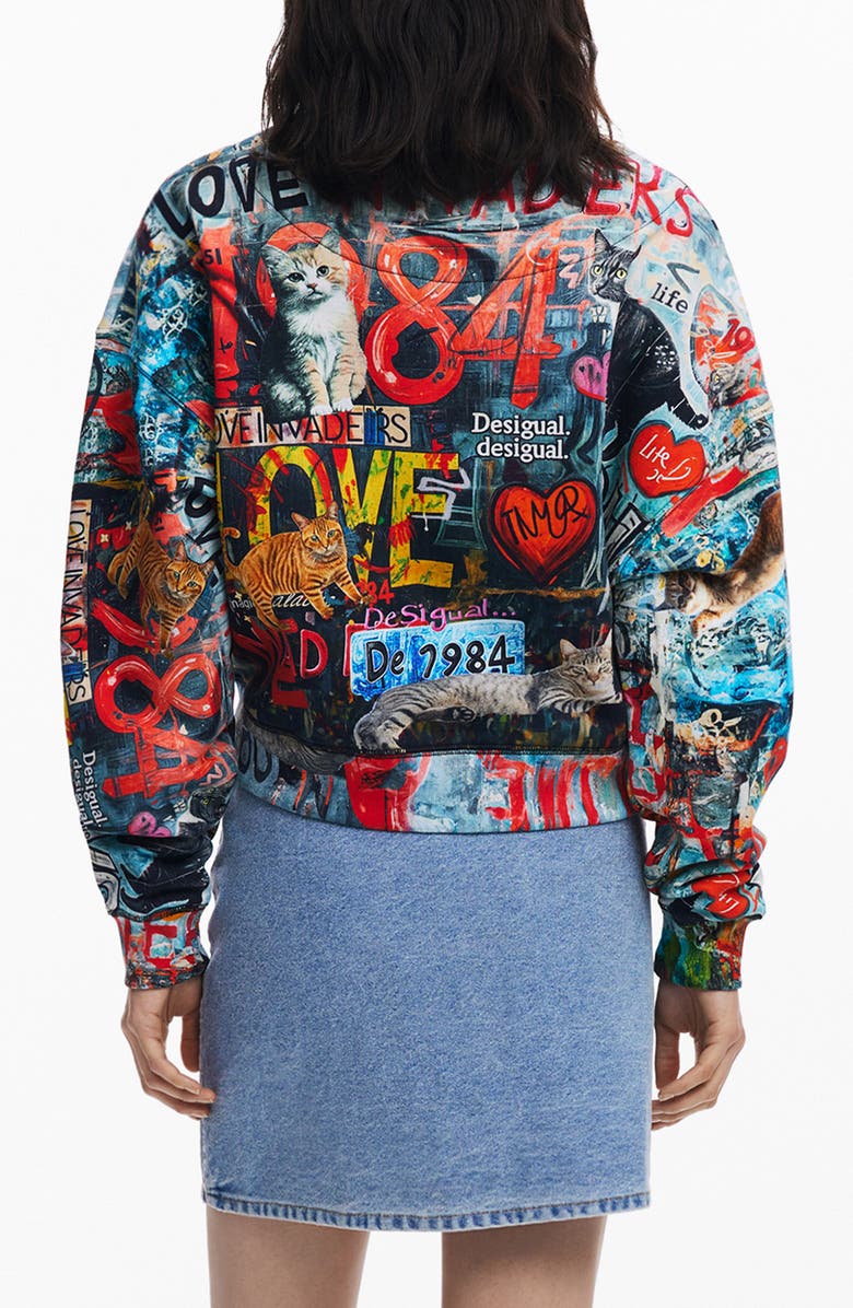 Desigual Graphic Cotton Sweatshirt, Alternate, color, Black