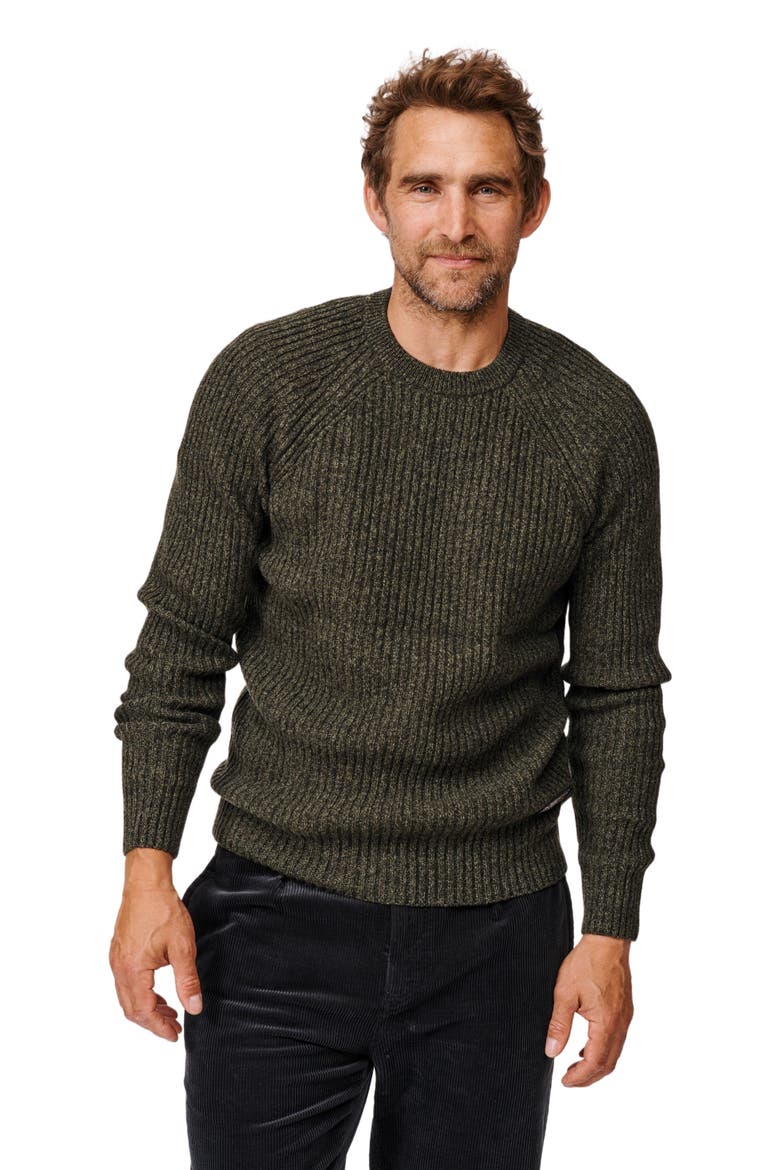Ray Fisherman Rib Crew Neck Sweater, Main, color, Dark Khaki Mix