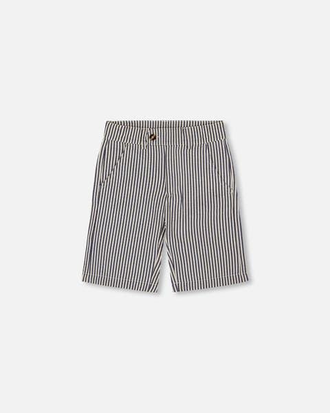 Little Boy's Slant Pocket Bermuda Shorts Navy Blue Striped