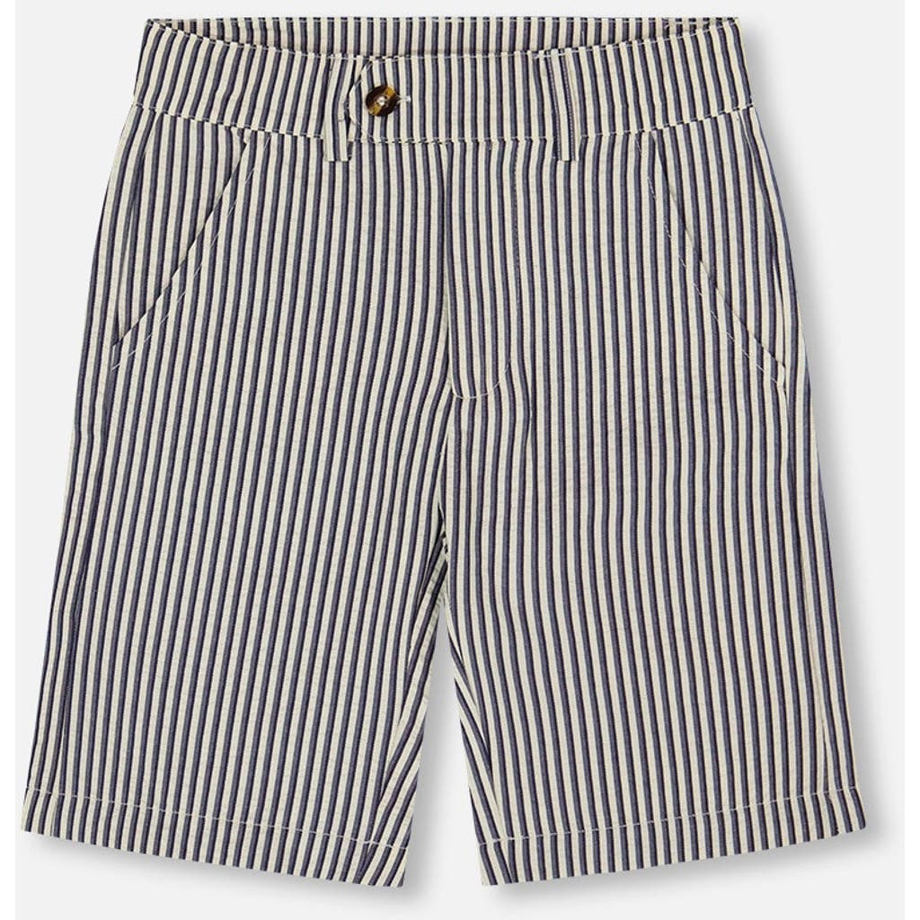 Deux Par Deux Boy's Slant Pocket Bermuda Shorts Navy Blue Striped In Navy Blue Striped