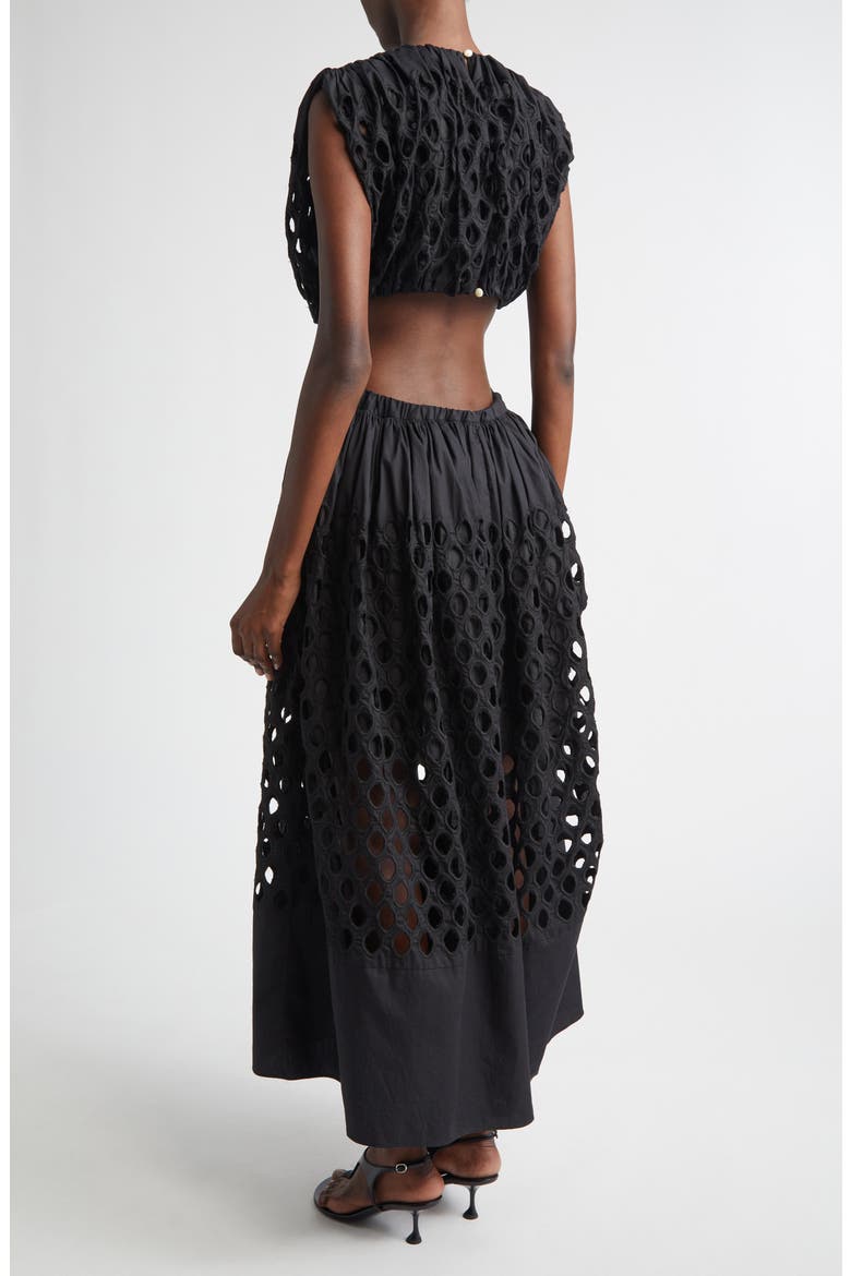 Peplos Cotton Eyelet Dress, Alternate, color, BLACK
