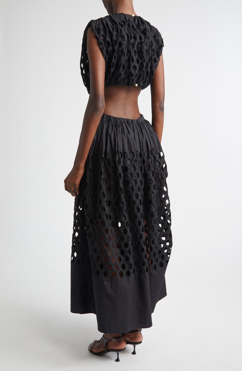 Diotima Peplos Cotton Eyelet Dress, Alternate, color, Black