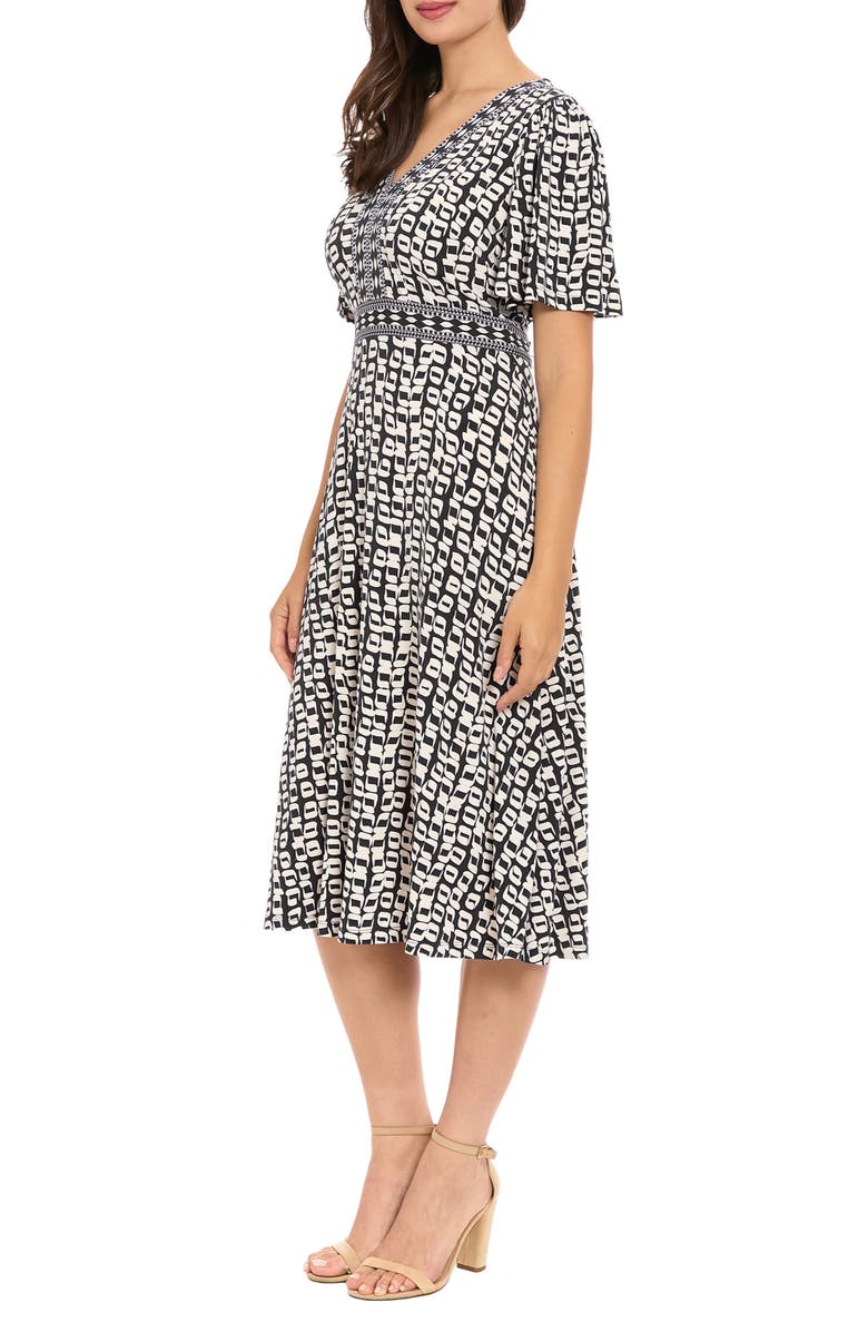 London Times Flutter Sleeve A-Line Midi Dress, Alternate, color, Black/ Ivory