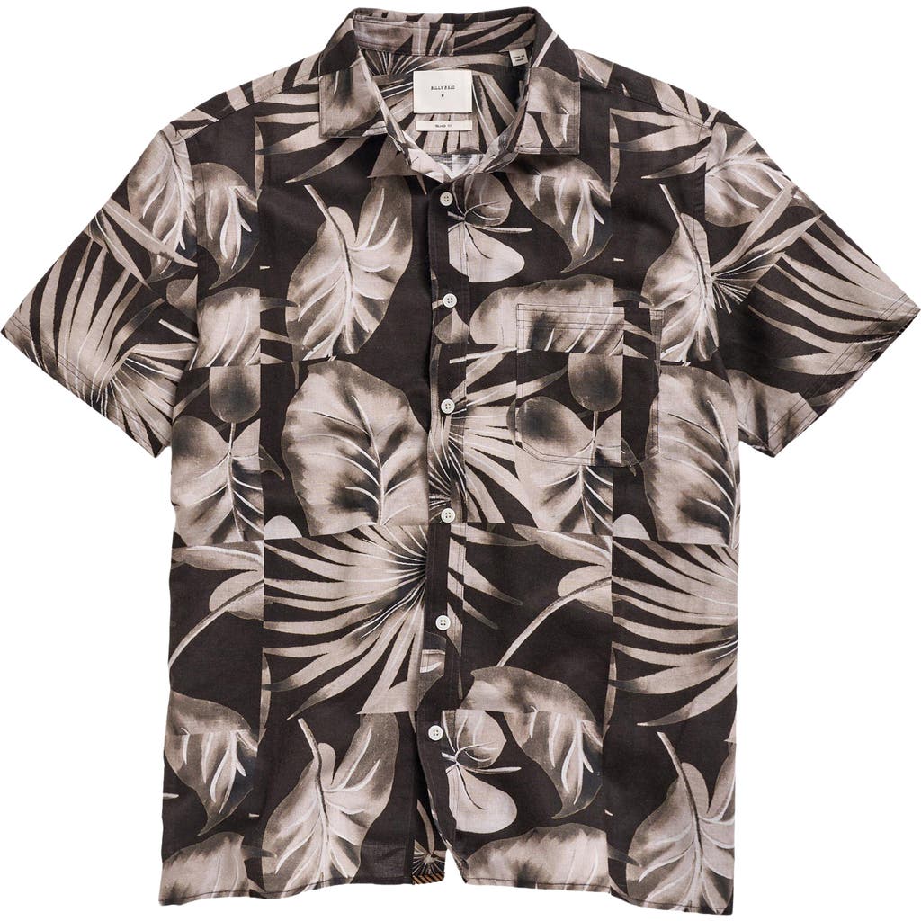 Billy Reid Tiled Leaf Print Short Sleeve Linen & Cotton Button-up Shirt In Multi