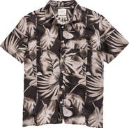 Billy Reid Tiled Leaf Print Short Sleeve Linen & Cotton Button-Up Shirt