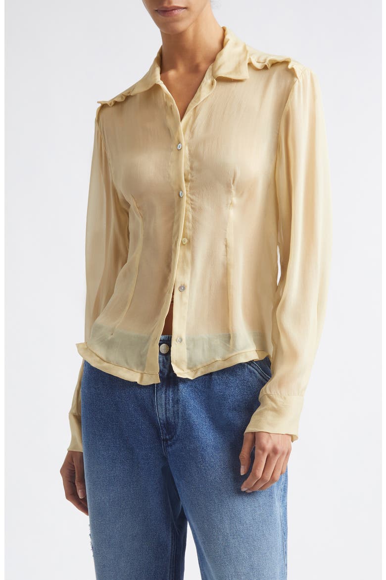 Eralda Sheer Silk Button-Up Shirt, Main, color, ECRU