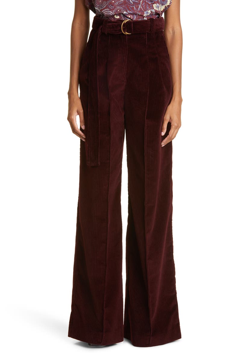 Nico Pleat Wide Leg Cotton Corduroy Pants, Main, color, BURGUNDY