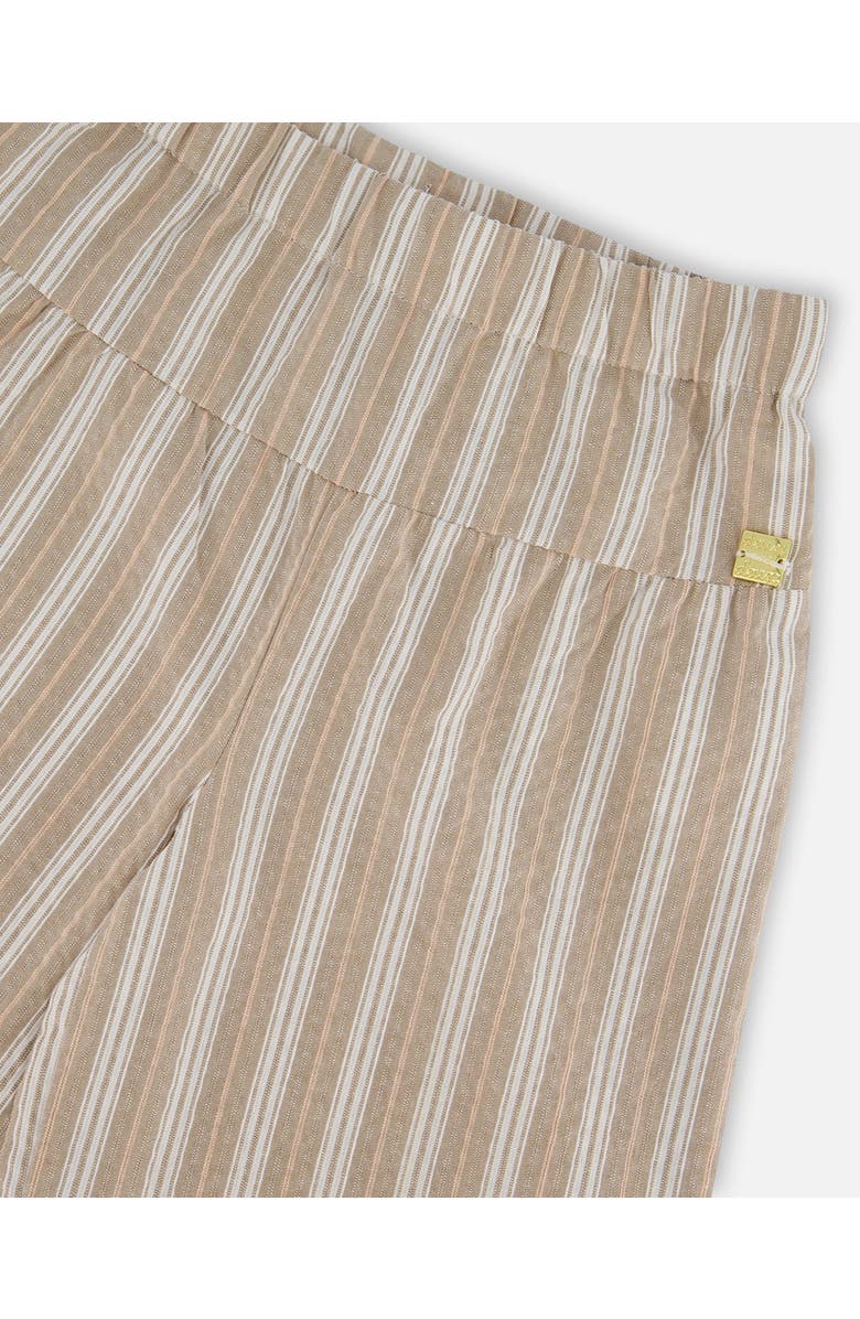 Deux par Deux Little Girl's Wide Leg Capri Linen Pant White And Sage Striped, Alternate, color, 