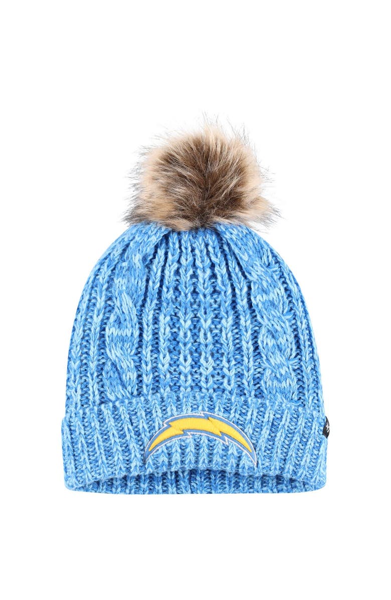 '47 Women's '47 Powder Blue Los Angeles Chargers Logo Meeko Cuffed Knit Hat with Pom, Main, color, 