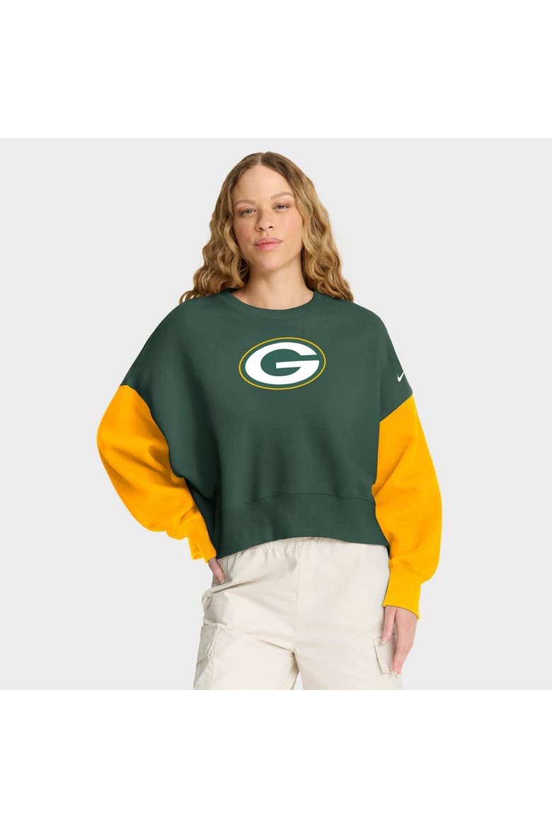 Women's Nike Green Green Bay Packers Oversized Color-Block Pullover Sweatshirt, Main, color, Green