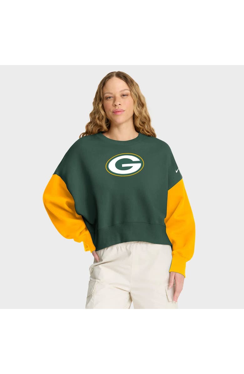 Nike Women's Nike Green Green Bay Packers Oversized Color-Block Pullover Sweatshirt, Main, color, Green