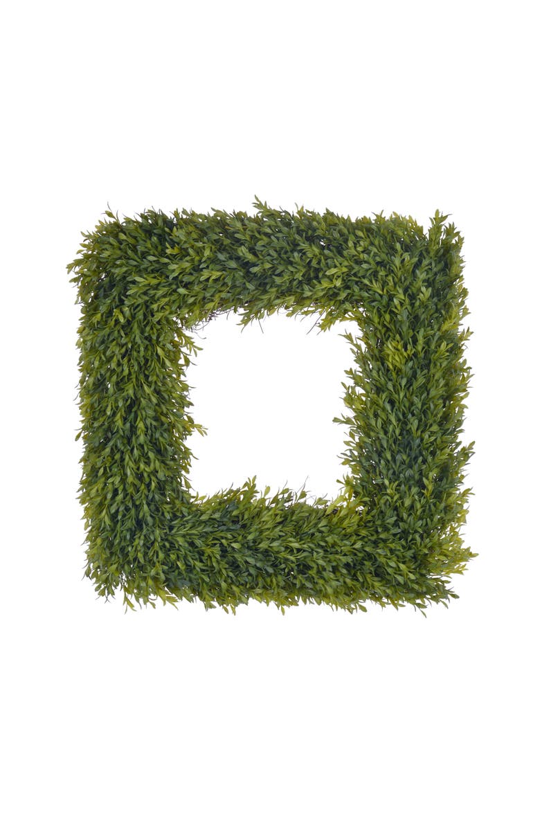 Winward Home Tea Leaf Boxwood Square Wreath, Main, color, Green