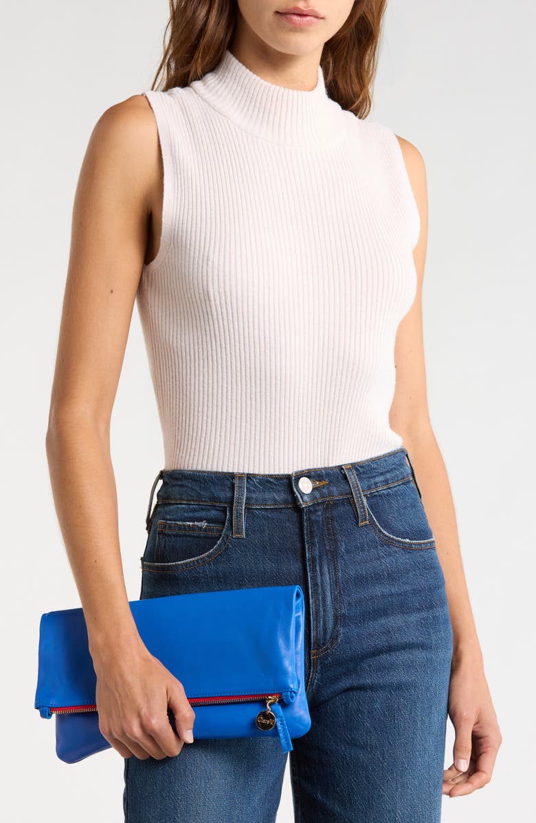 Clare V. L'et Leather Clutch, Alternate, color, Electric Blue