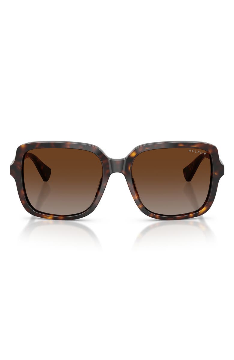 RALPH 56mm Polarized Square Sunglasses, Main, color, Shiny Dark Havana / Brown