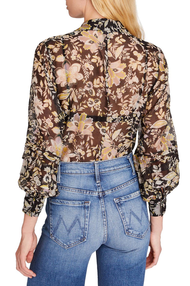 Print Pintuck Balloon Sleeve Shirt, Alternate, color, BLACK MIX/ NOIR