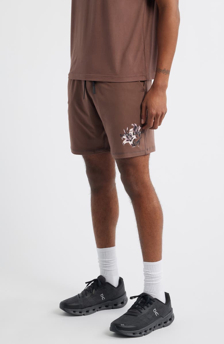 SANTO STUDIO Tempo Good Energy Comfort Fleece Shorts, Alternate, color, Holy Brown